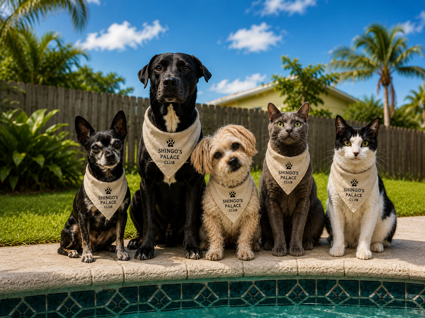Shingo's Palace Club members posing together by the pool